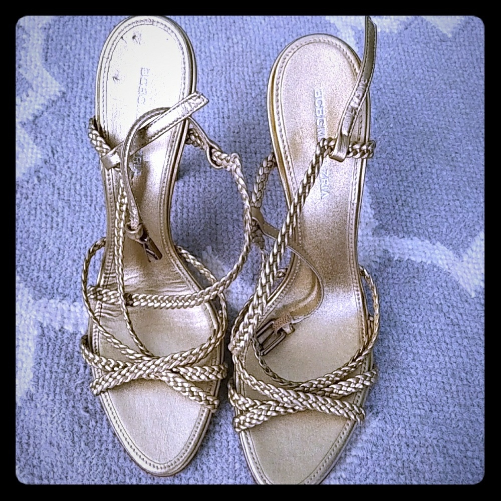 Metallic gold braided strappy shoes